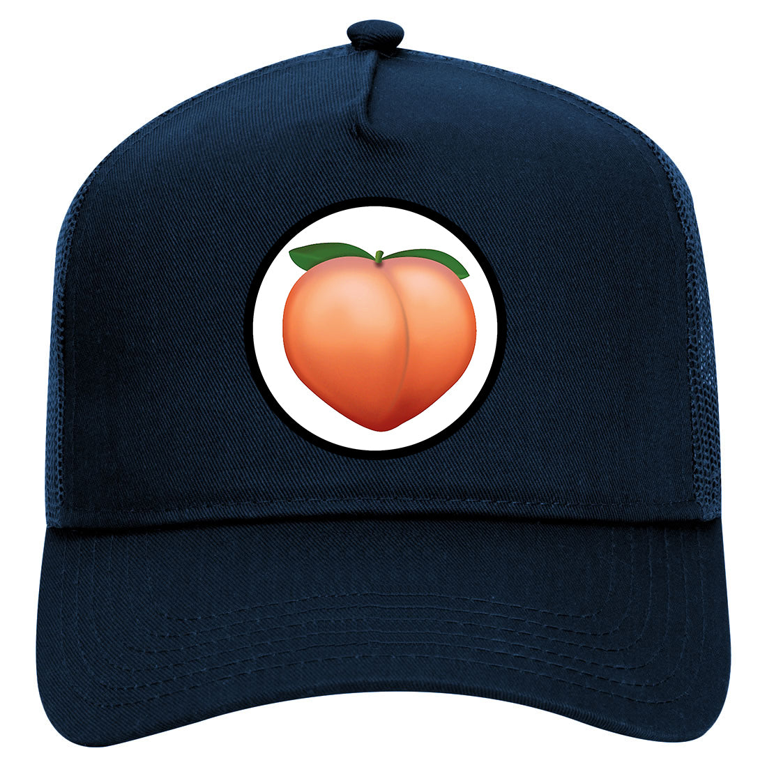 Peach Symbol Mens Mesh Trucker Hat Navy Blue