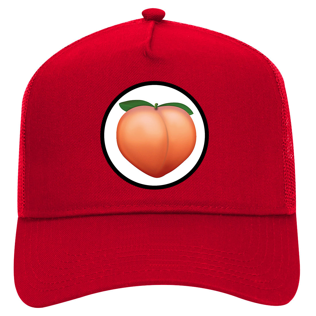 Peach Symbol Mens Mesh Trucker Hat Red