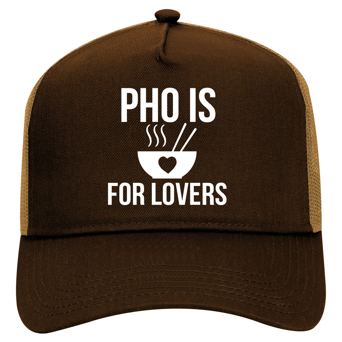 Pho Is For Lovers Foodie Mens Mesh Trucker Hat Brown