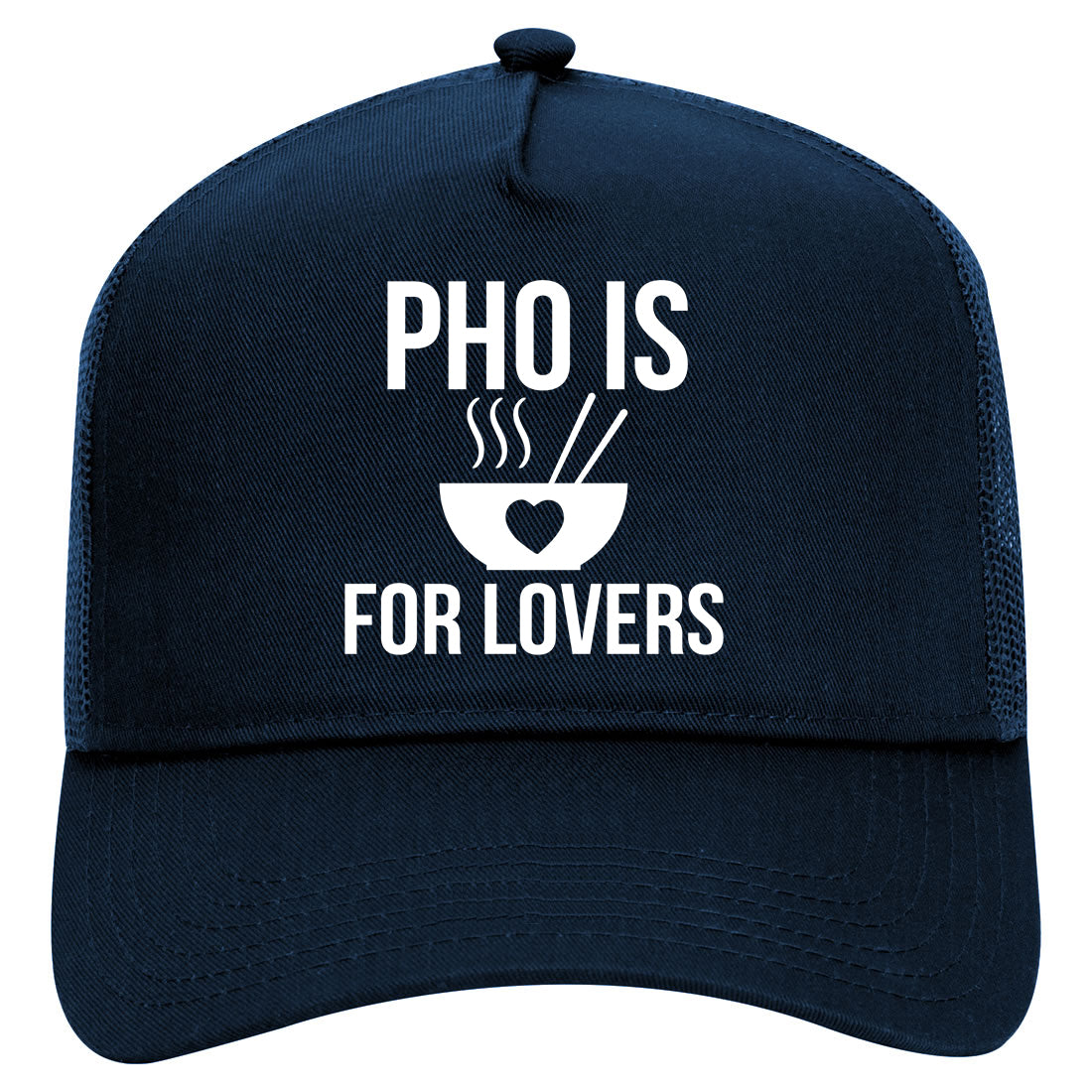 Pho Is For Lovers Foodie Mens Mesh Trucker Hat Navy Blue