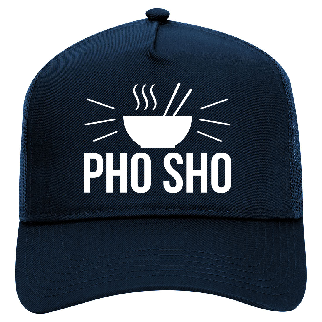 Pho Sho Vietnamese Food Mens Mesh Trucker Hat Navy Blue