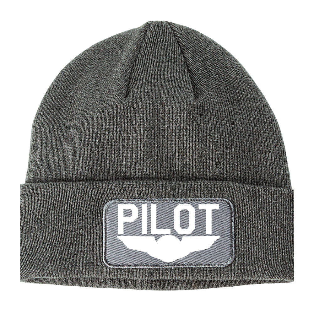 Pilot With Wings Winter Knit Adult Beanie Hat Grey