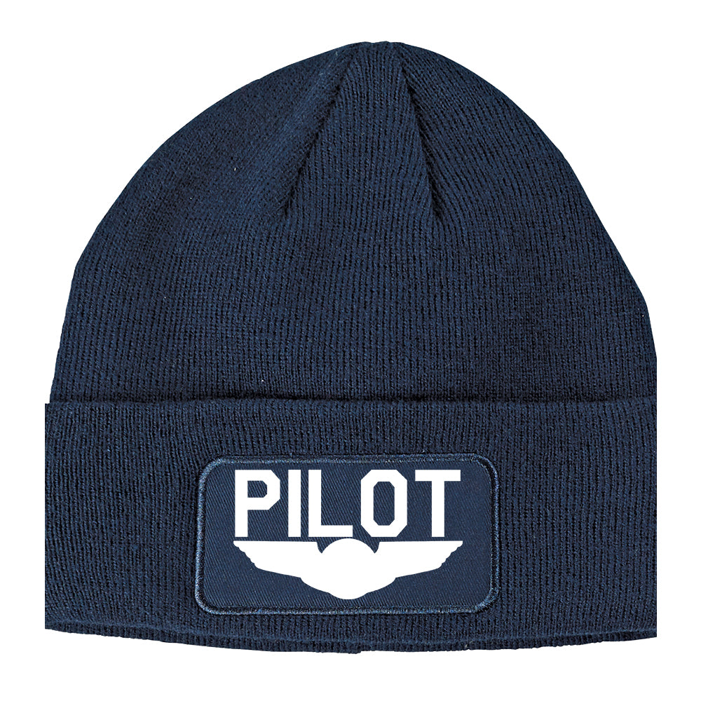Pilot With Wings Winter Knit Adult Beanie Hat Navy Blue