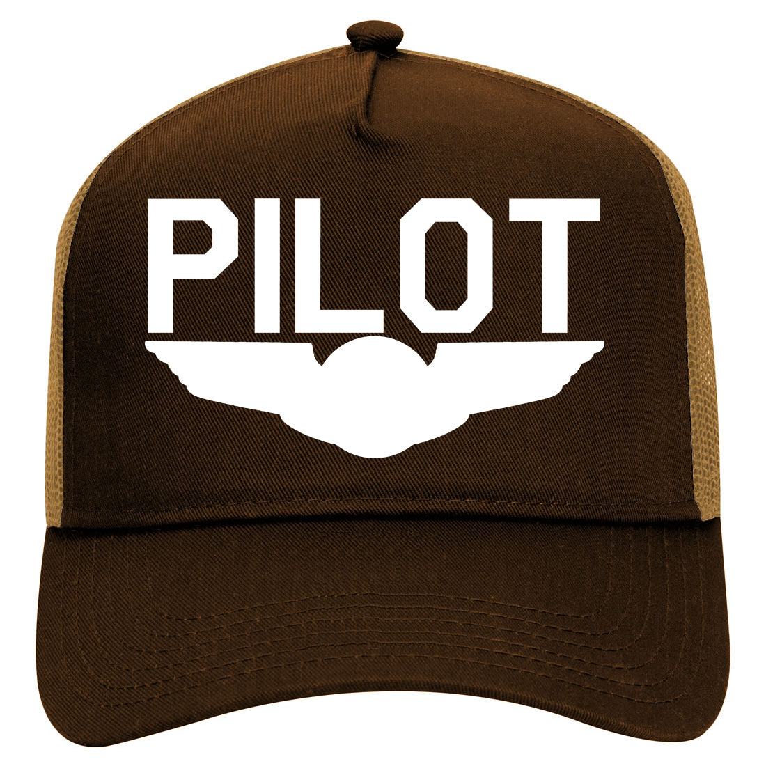 Pilot With Wings Mens Mesh Trucker Hat Brown