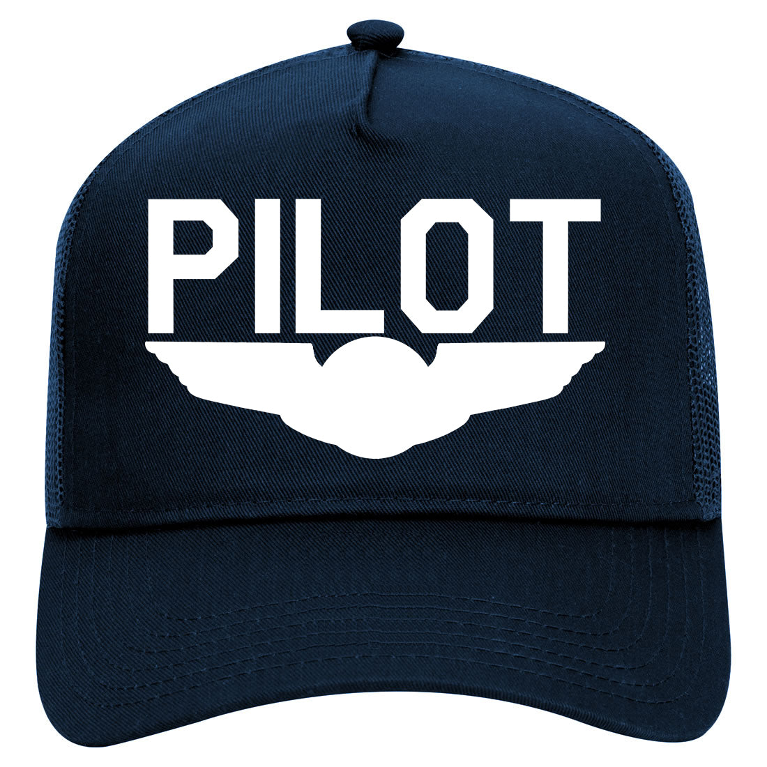 Pilot With Wings Mens Mesh Trucker Hat Navy Blue