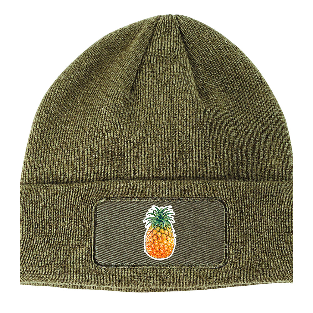 Pineapple Fruit Winter Knit Adult Beanie Hat Olive Green