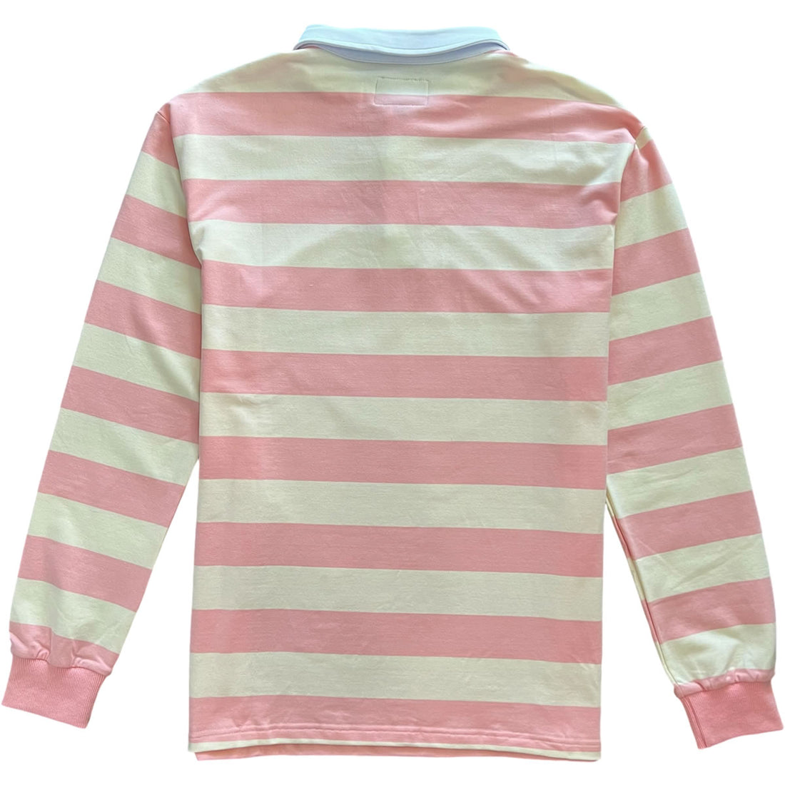 Pink And Beige Striped Mens Long Sleeve Rugby Shirt Back