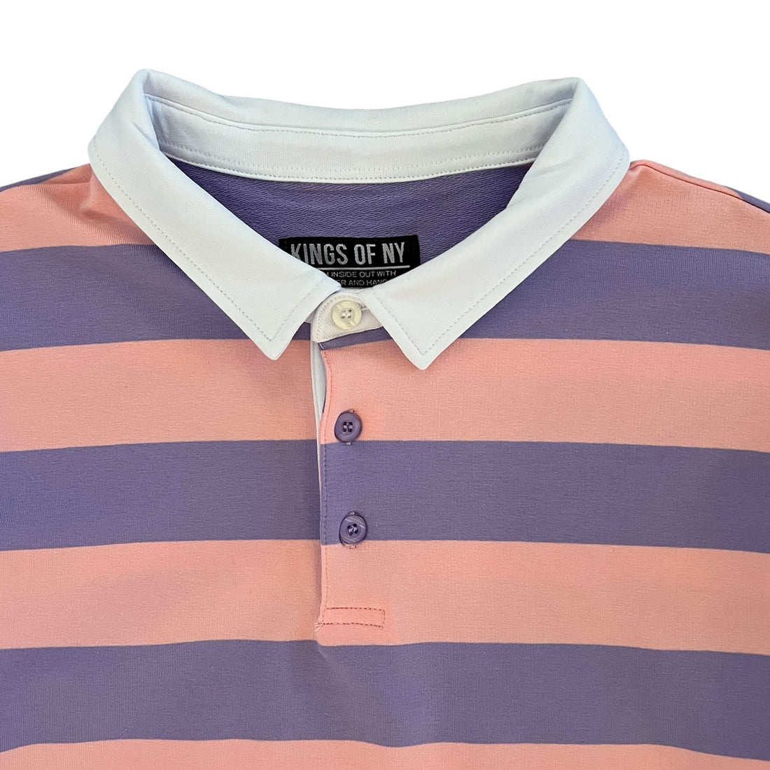 Pink And Purple Striped Mens Long Sleeve Rugby Shirt Brand