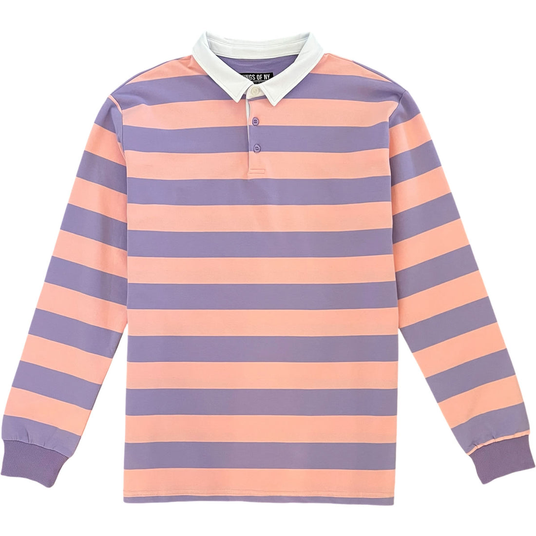 Pink And Purple Striped Mens Long Sleeve Rugby Shirt