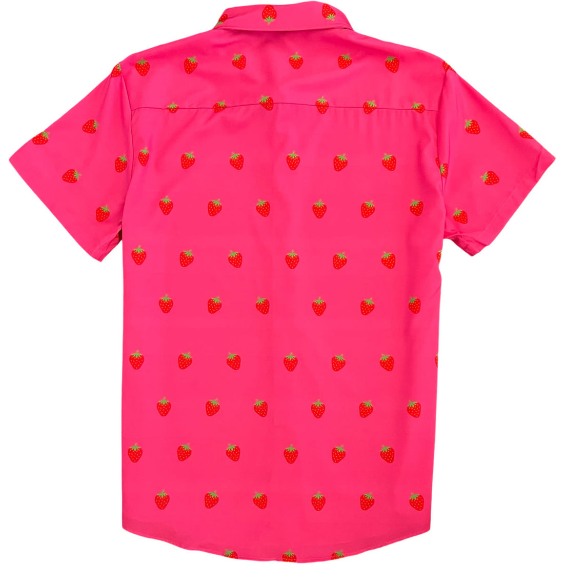 Pink Strawberry Fruit Print Men’s Short Sleeve Button Down Shirt