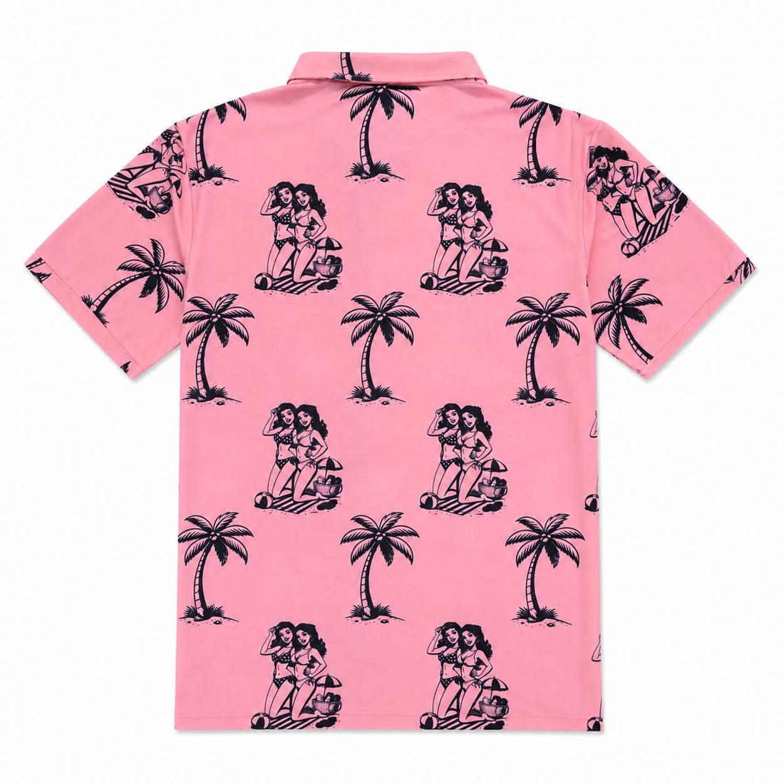 Pink Tropical Beach Party Men's Golf Polo Shirt Back