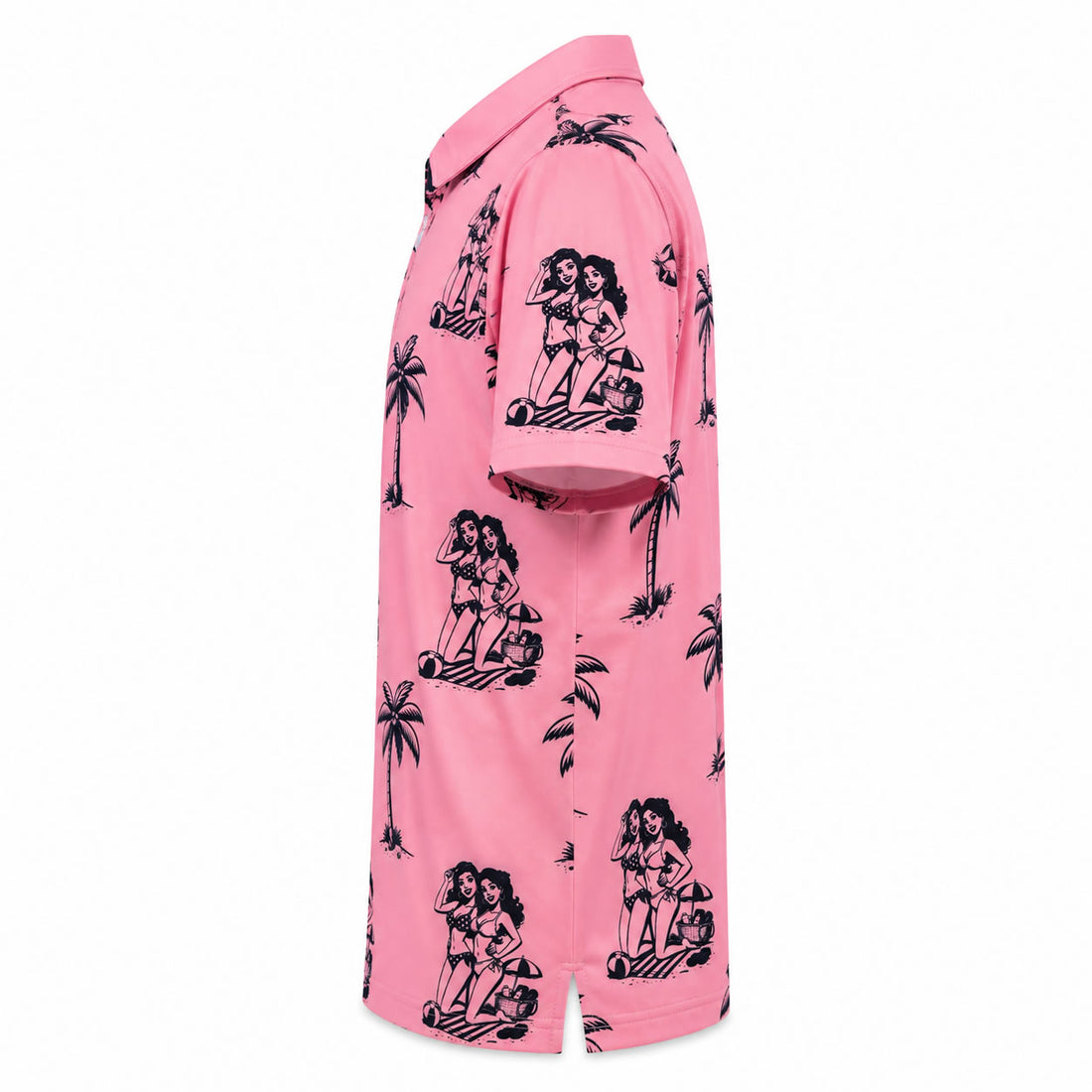 Pink Tropical Beach Party Men's Golf Polo Shirt Side View