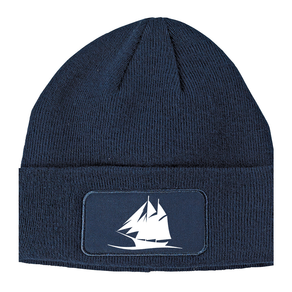 Pirate Ship Winter Knit Adult Beanie Hat Navy Blue