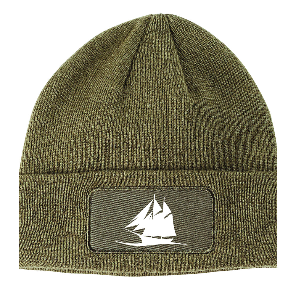Pirate Ship Winter Knit Adult Beanie Hat Olive Green