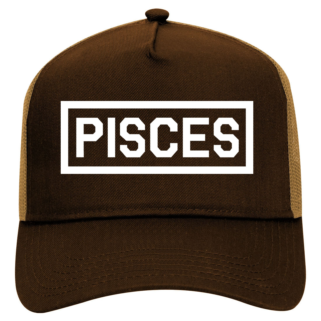 Pisces Horoscope Sign Mens Mesh Trucker Hat Brown
