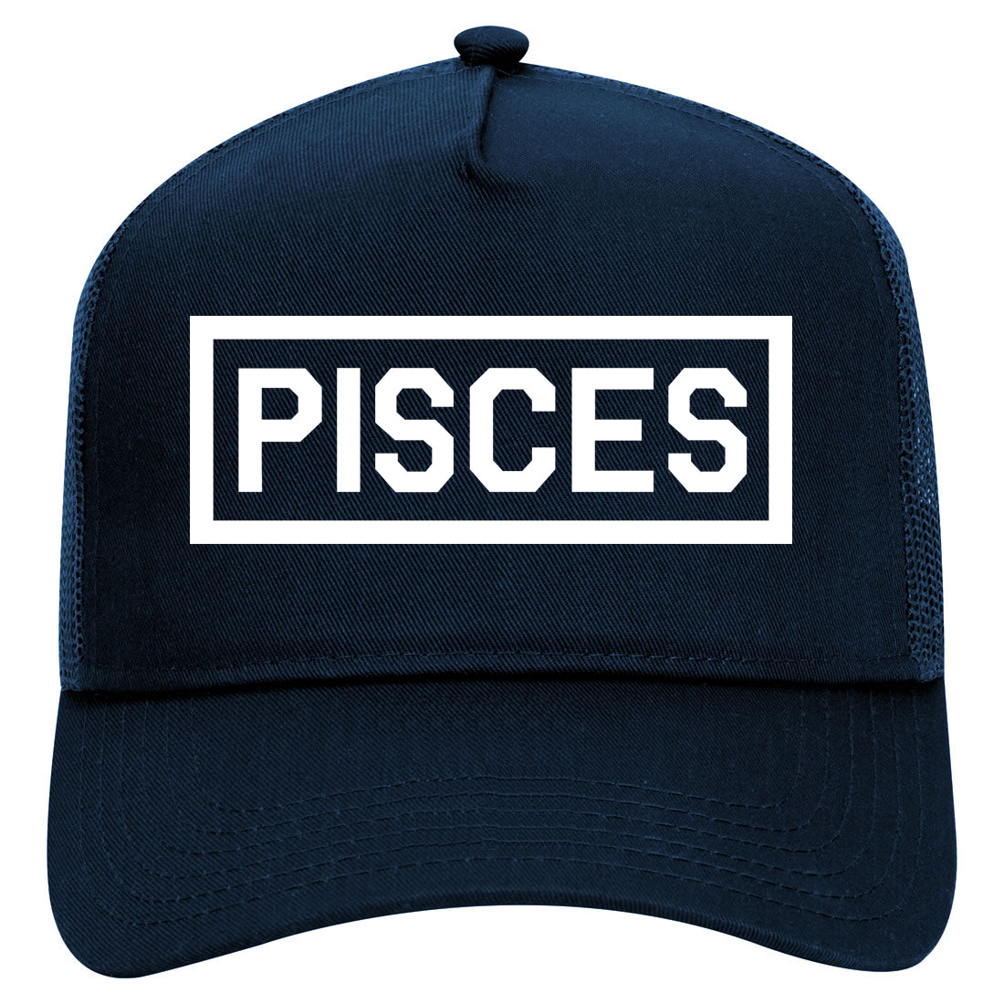 Pisces Horoscope Sign Mens Mesh Trucker Hat Navy Blue