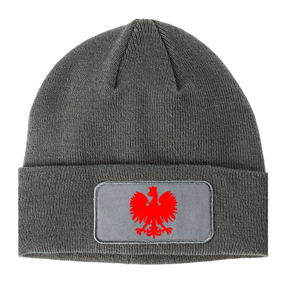 Poland Eagle Polish Pride Polska Big Winter Knit Adult Beanie Hat Grey