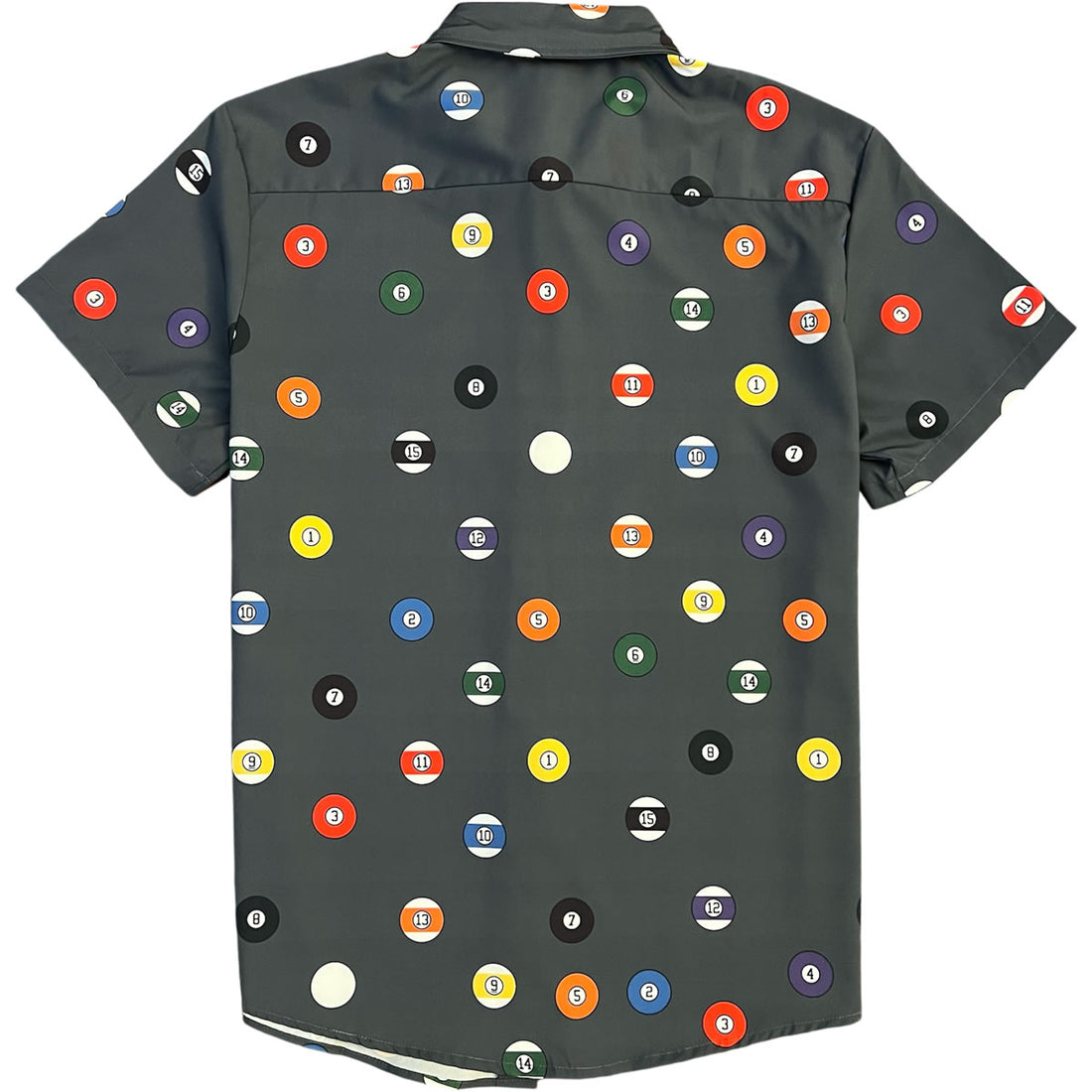 Pool Player Billiard Balls Men’s Short Sleeve Button Down Shirt Back