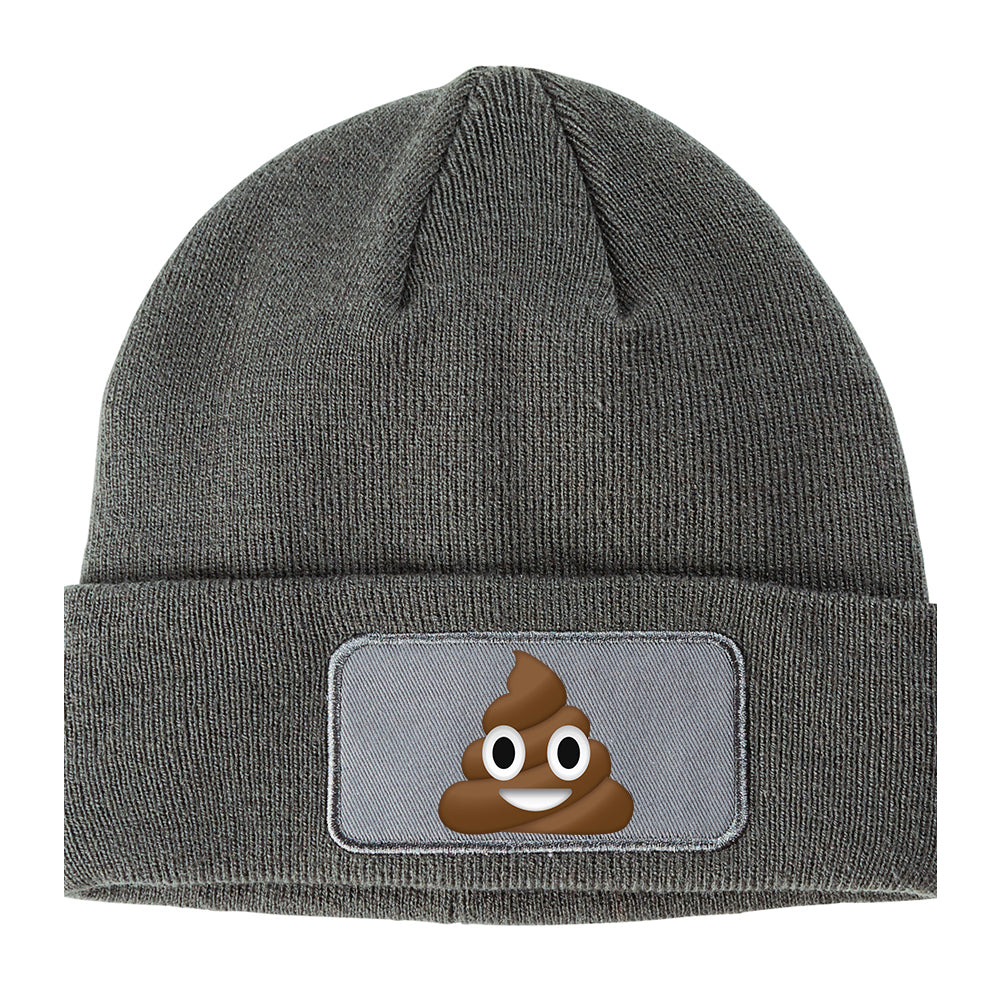 Poop Face Symbol Funny Winter Knit Adult Beanie Hat Grey