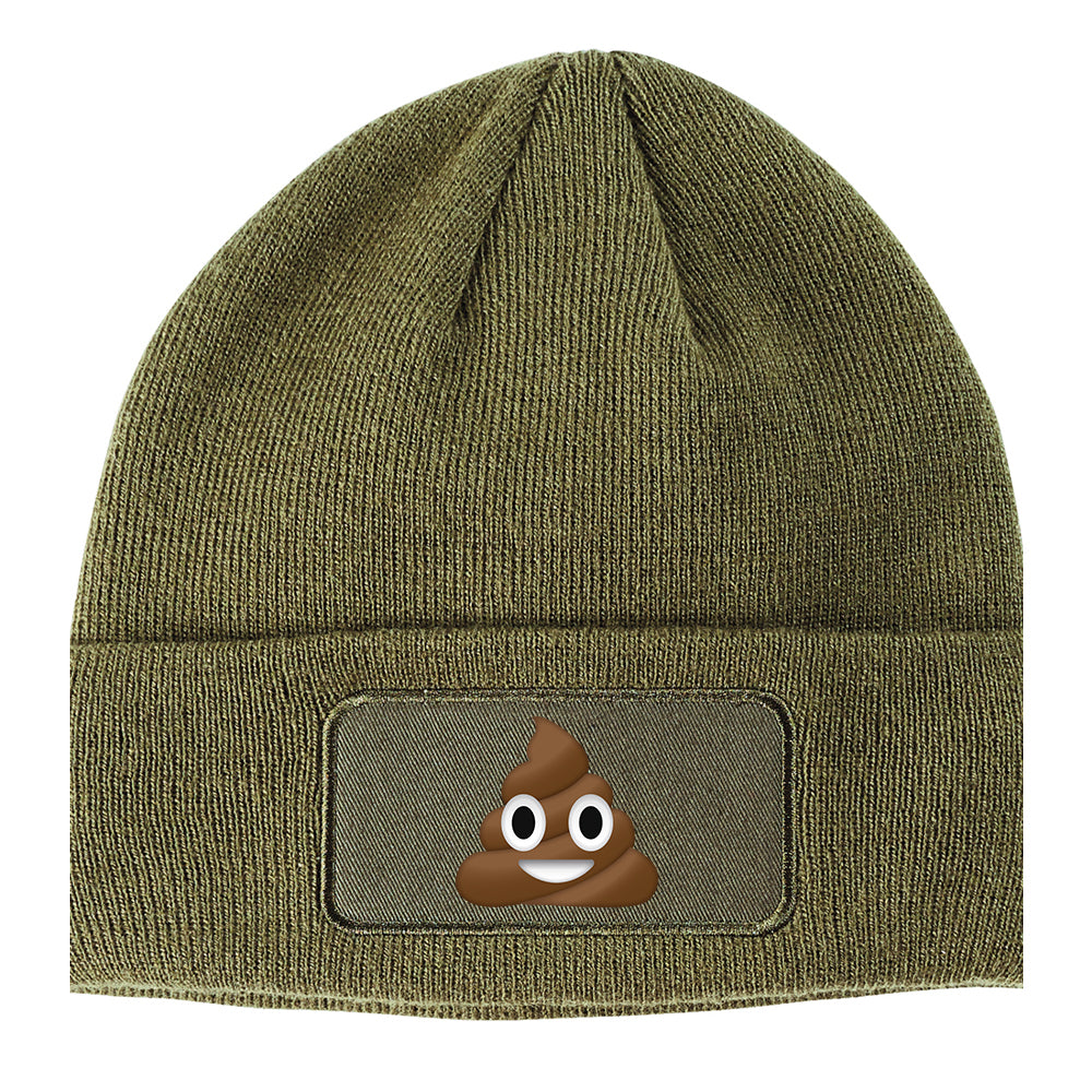 Poop Face Symbol Funny Winter Knit Adult Beanie Hat Olive Green