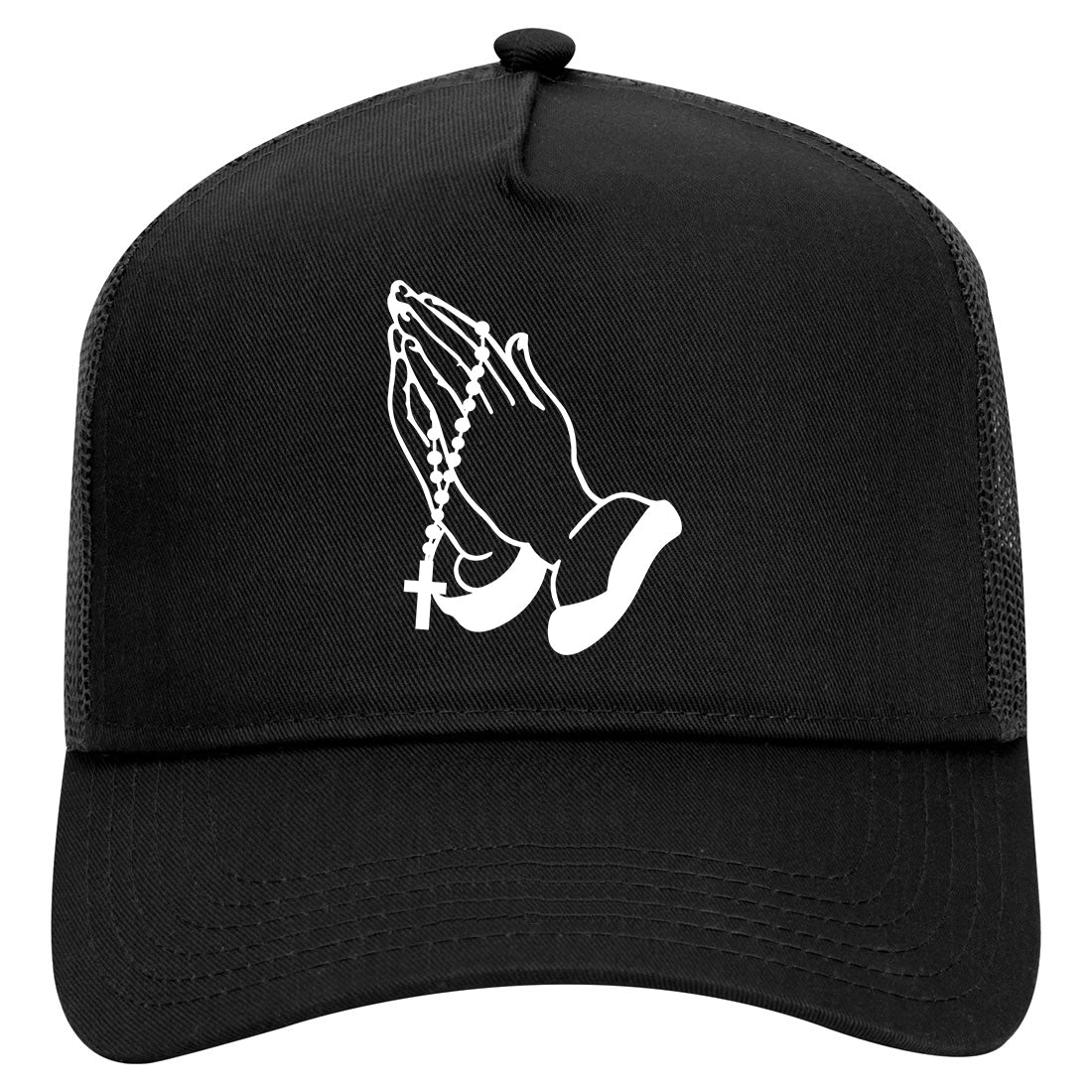 Prayer Hands Religious Rosary Mens Mesh Trucker Hat Black