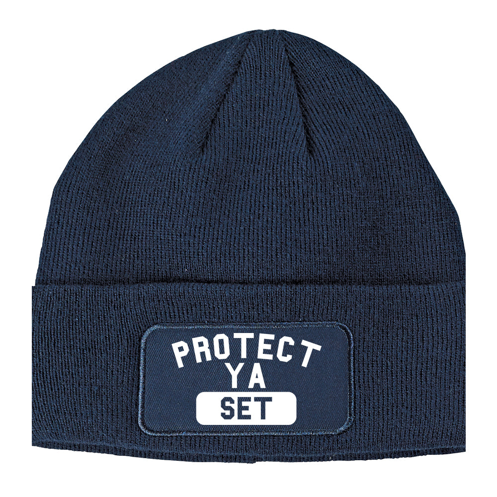 Protect Ya Set Winter Knit Adult Beanie Hat Navy Blue