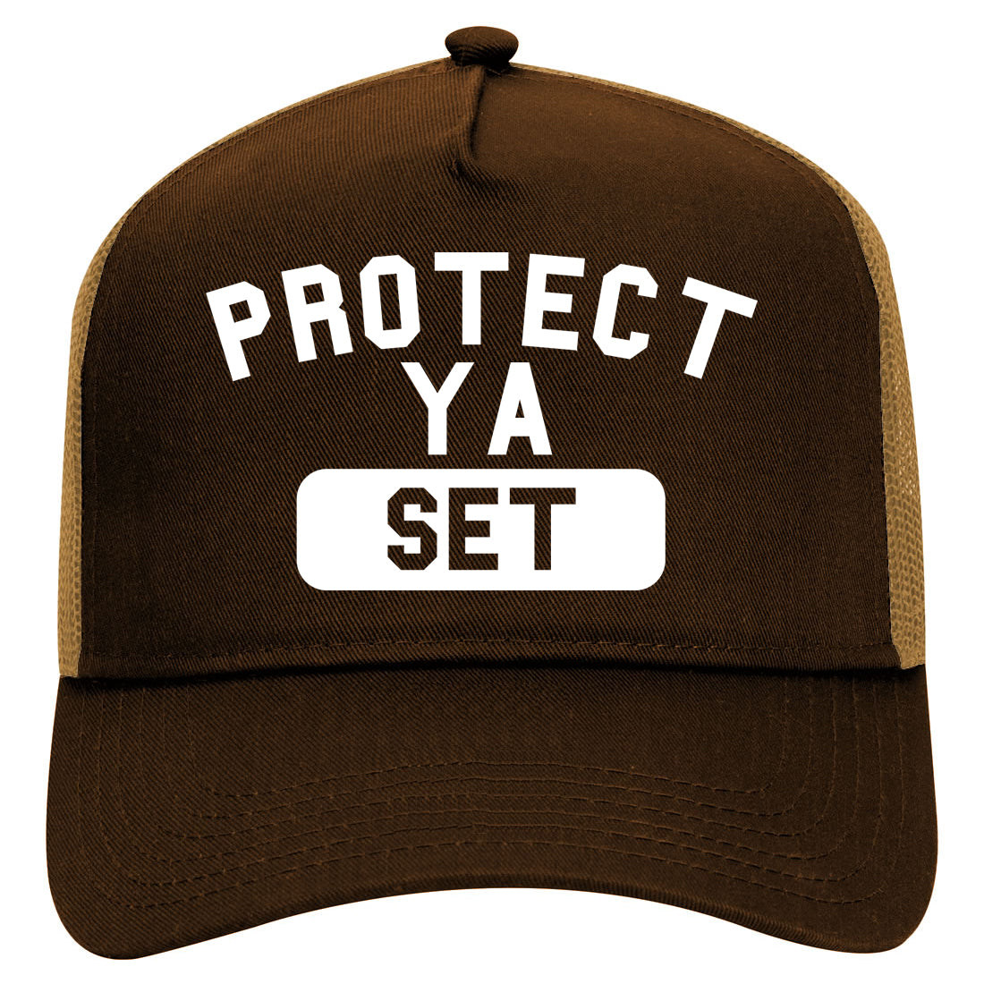 Protect Ya Set Mens Mesh Trucker Hat Brown