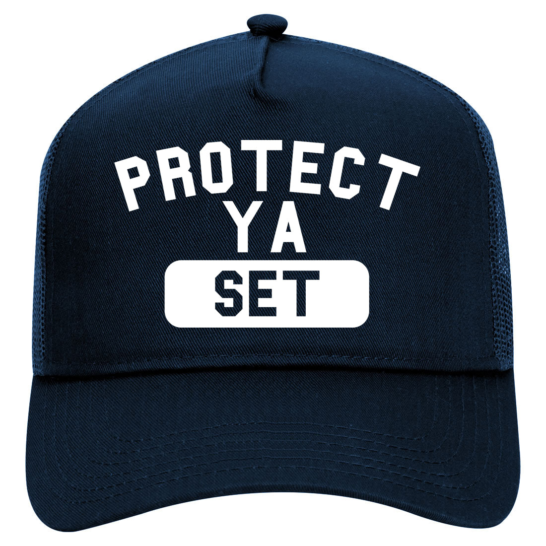 Protect Ya Set Mens Mesh Trucker Hat Navy Blue