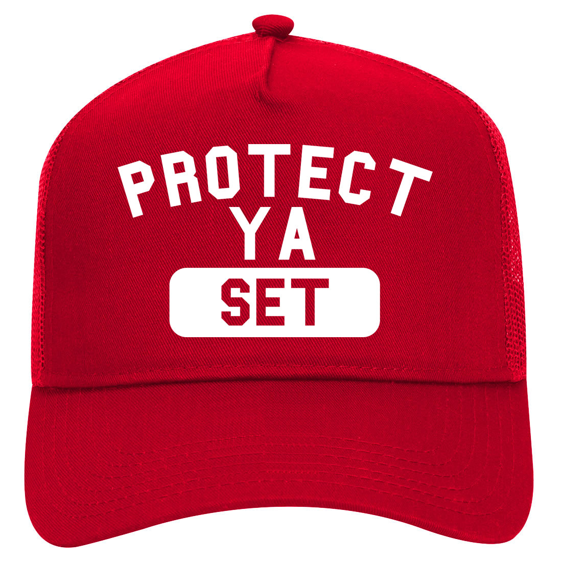 Protect Ya Set Mens Mesh Trucker Hat Red