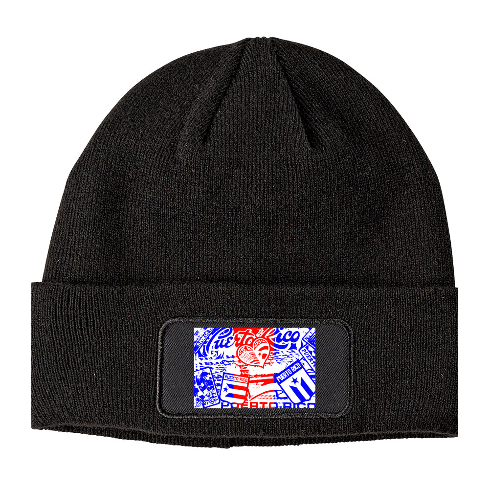 Puerto Rico Artwork PR Rican Winter Knit Adult Beanie Hat Black