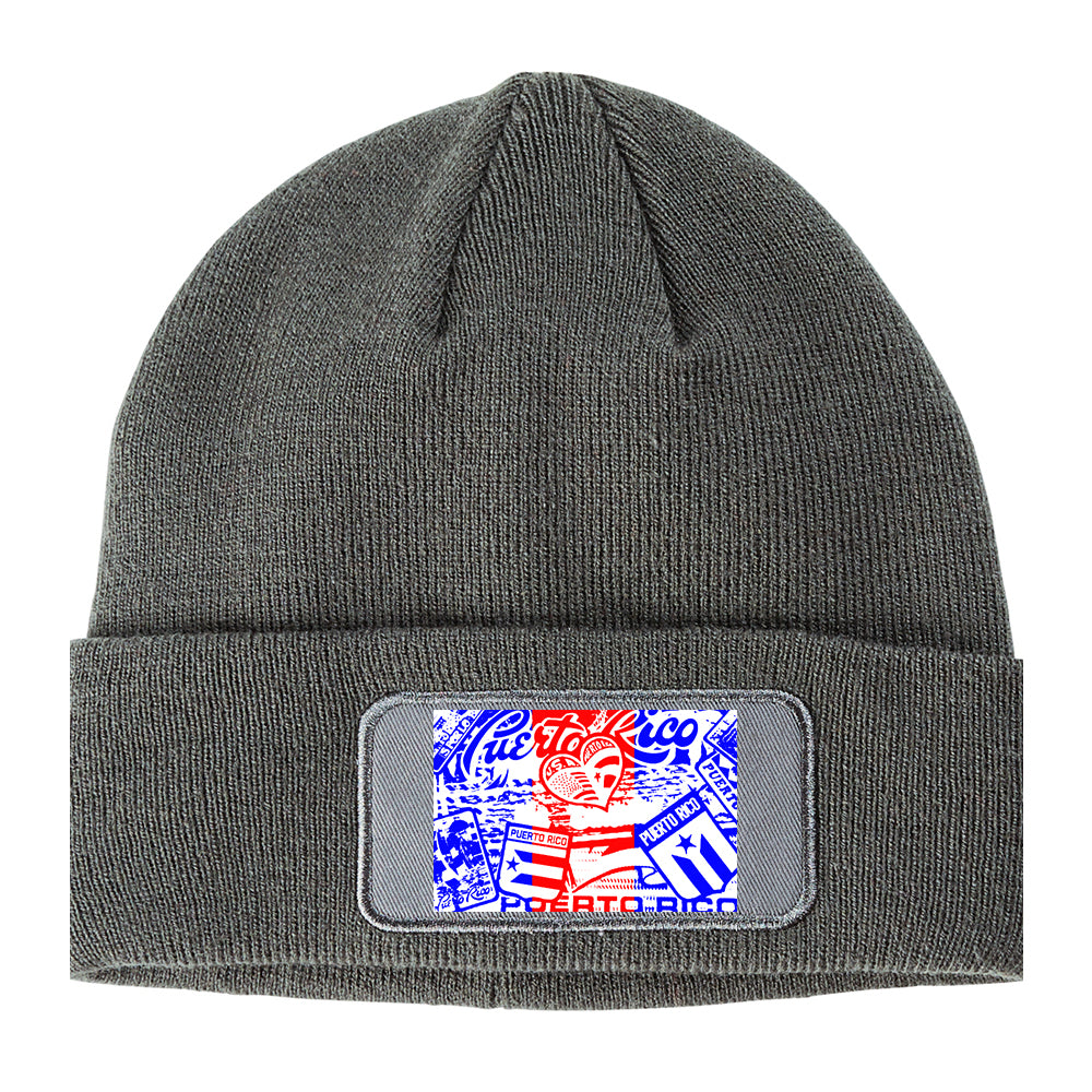 Puerto Rico Artwork PR Rican Winter Knit Adult Beanie Hat Grey