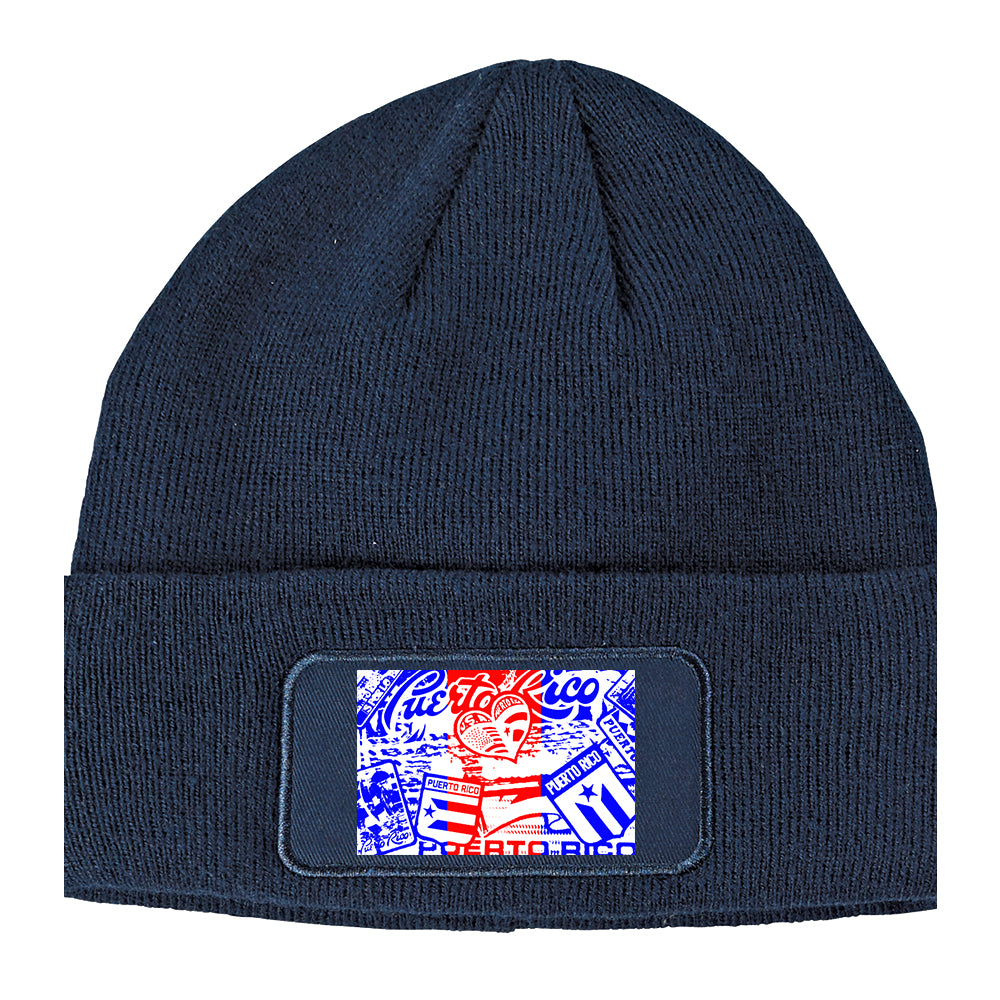 Puerto Rico Artwork PR Rican Winter Knit Adult Beanie Hat Navy Blue