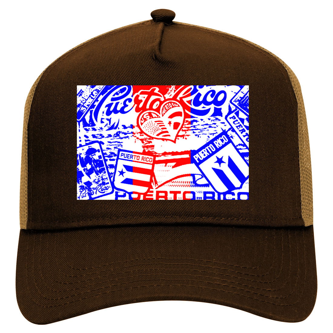 Puerto Rico Artwork PR Rican Mens Mesh Trucker Hat Brown