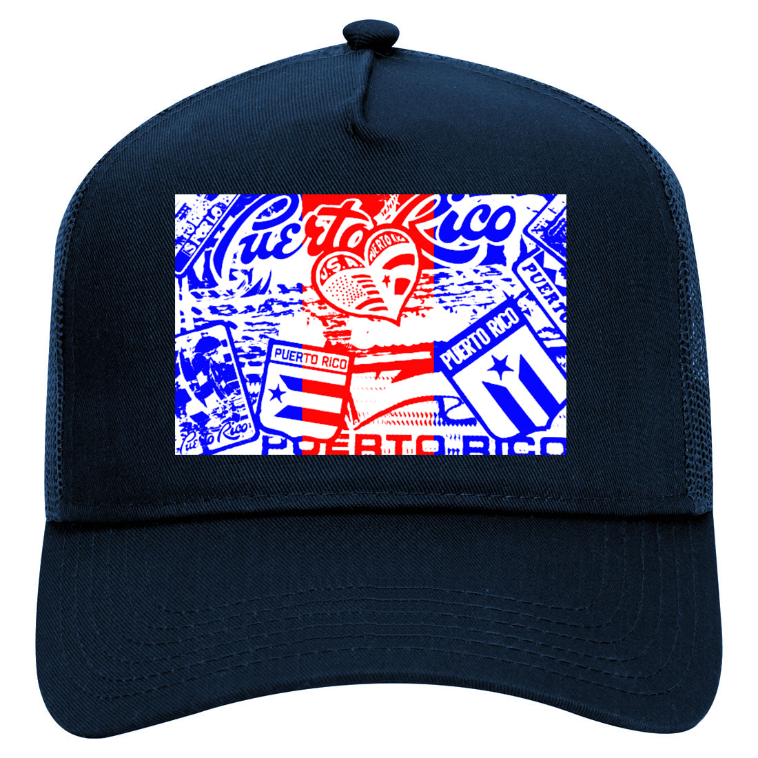 Puerto Rico Artwork PR Rican Mens Mesh Trucker Hat Navy Blue