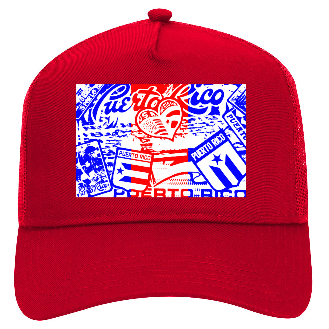 Puerto Rico Artwork PR Rican Mens Mesh Trucker Hat Red