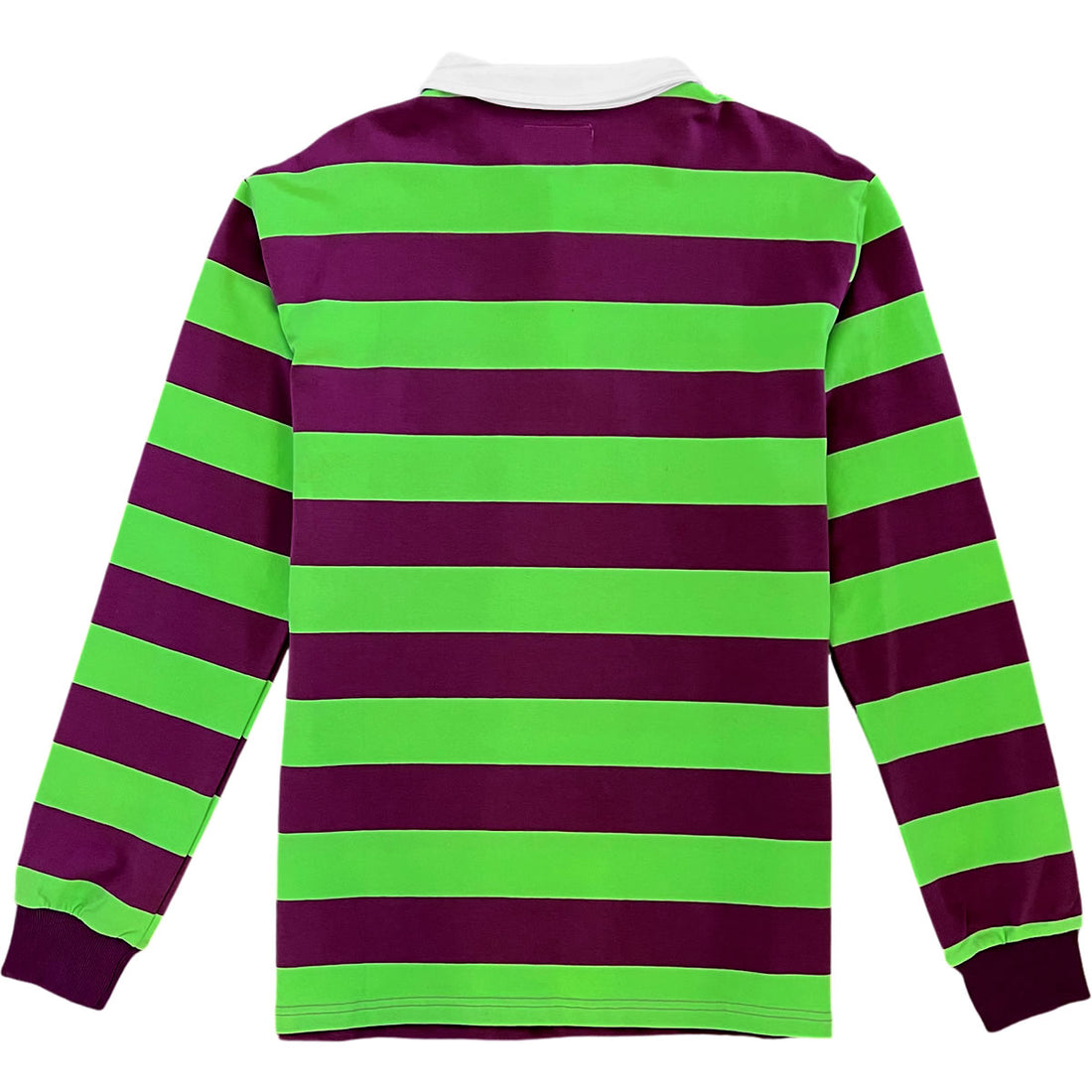 Purple And Green Striped Mens Long Sleeve Rugby Shirt Back