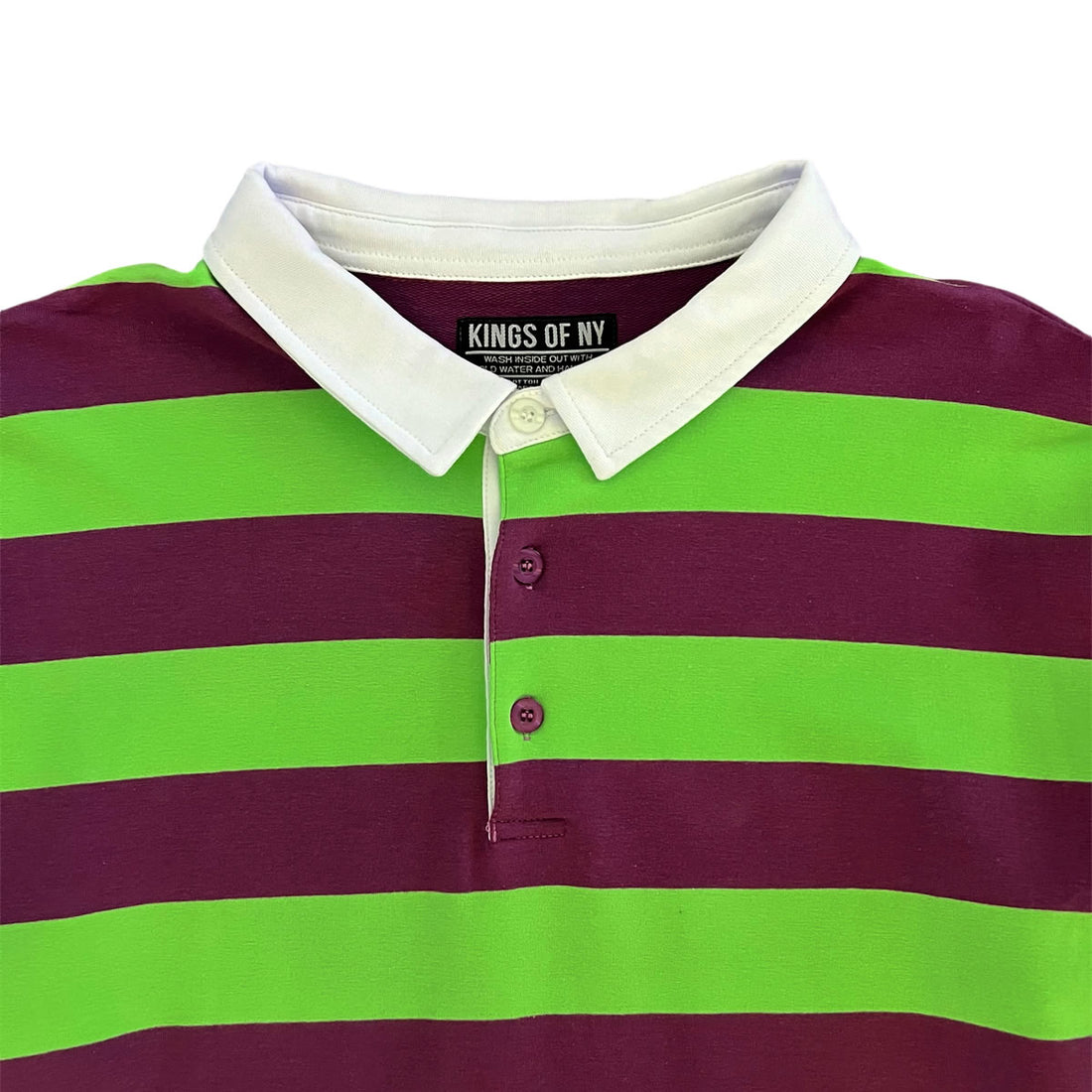 Purple And Green Striped Mens Long Sleeve Rugby Shirt Brand