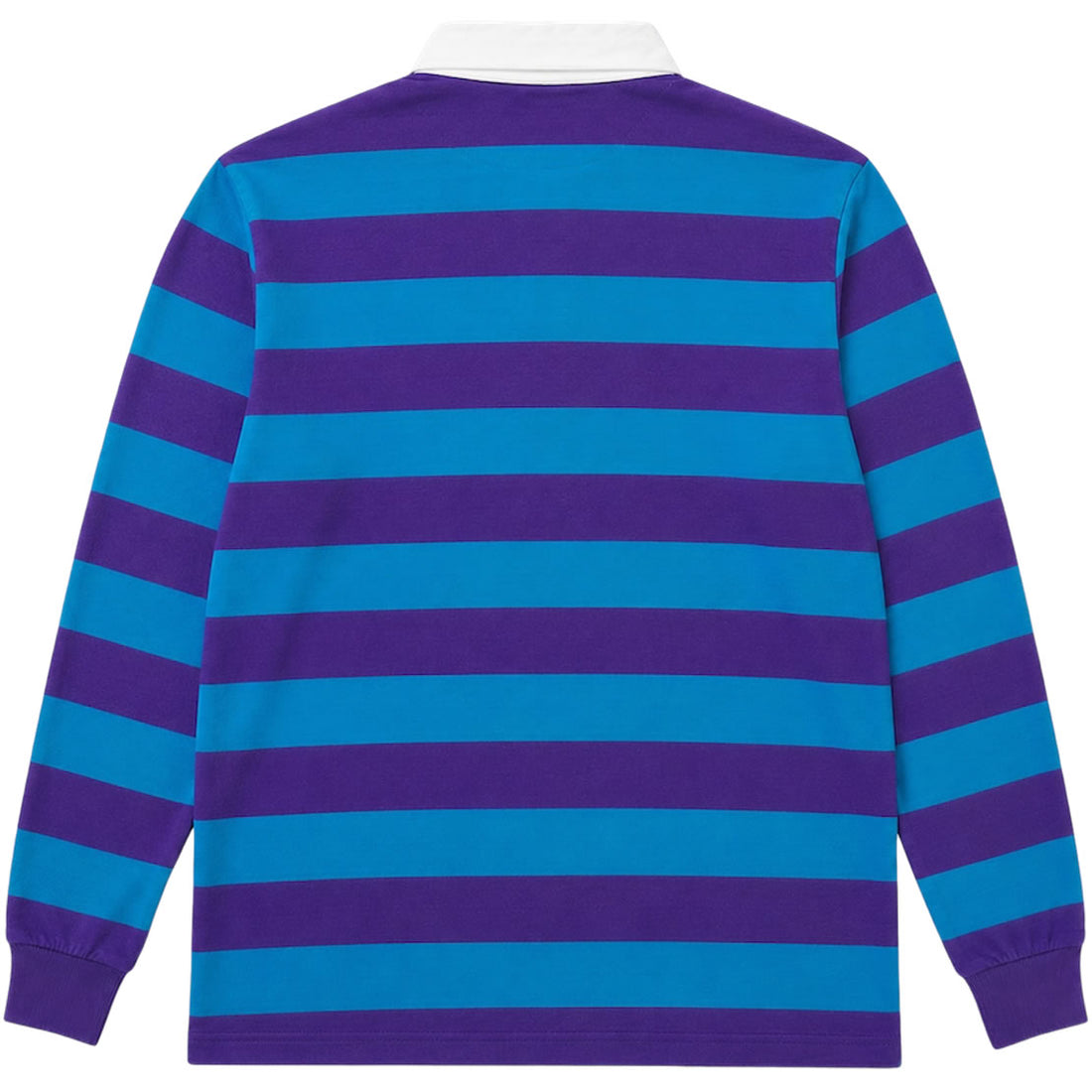 Purple And Teal Blue Striped Men's Long Sleeve Rugby Shirt Back