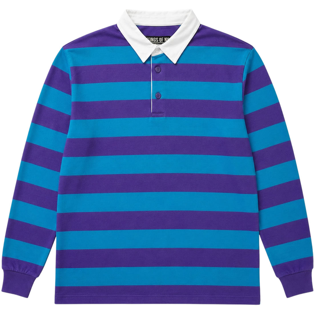 Purple And Teal Blue Striped Men's Long Sleeve Rugby Shirt