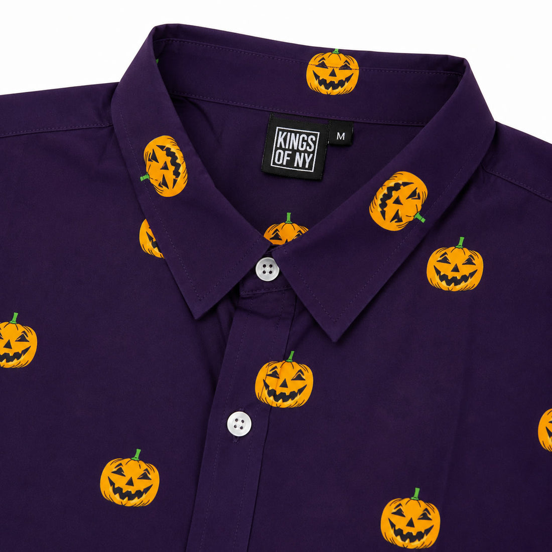 Purple Jack O' Lantern Men's Short Sleeve Button Down Shirt Collar