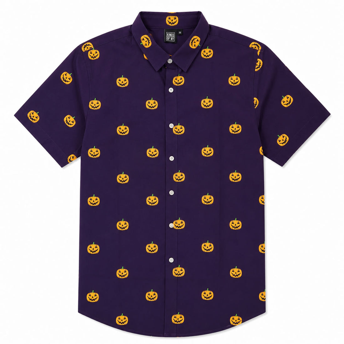 Purple Jack O' Lantern Men's Short Sleeve Button Down Shirt