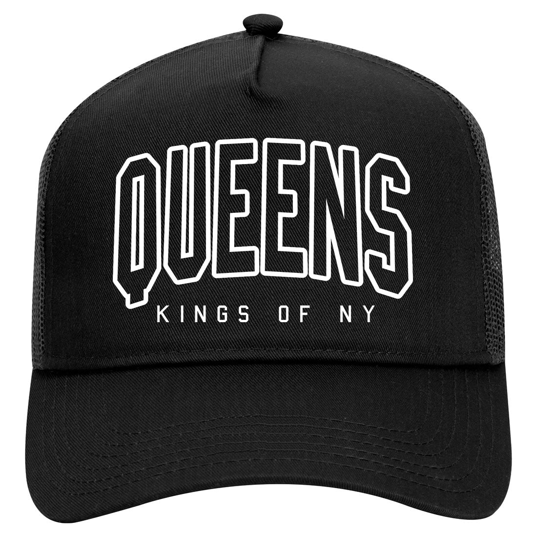 Queens Blue Orange Mens Mesh Trucker Hat Black