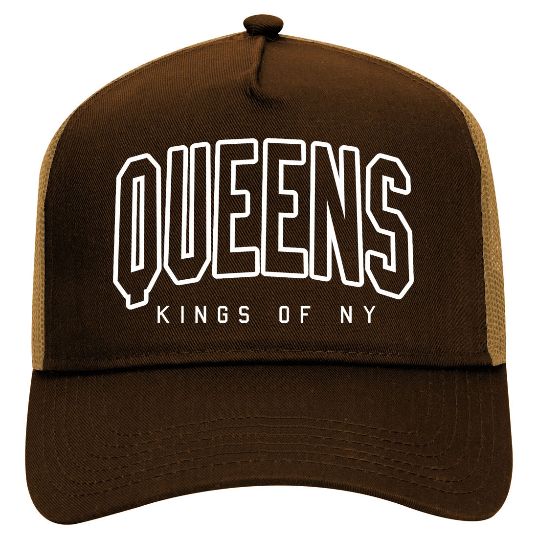 Queens Blue Orange Mens Mesh Trucker Hat Brown