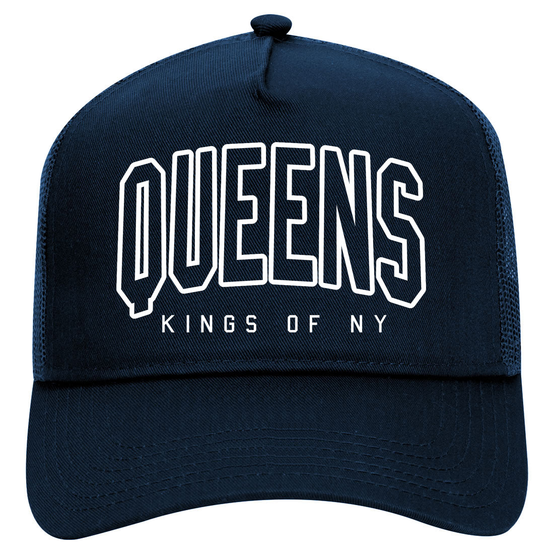 Queens Blue Orange Mens Mesh Trucker Hat Navy Blue