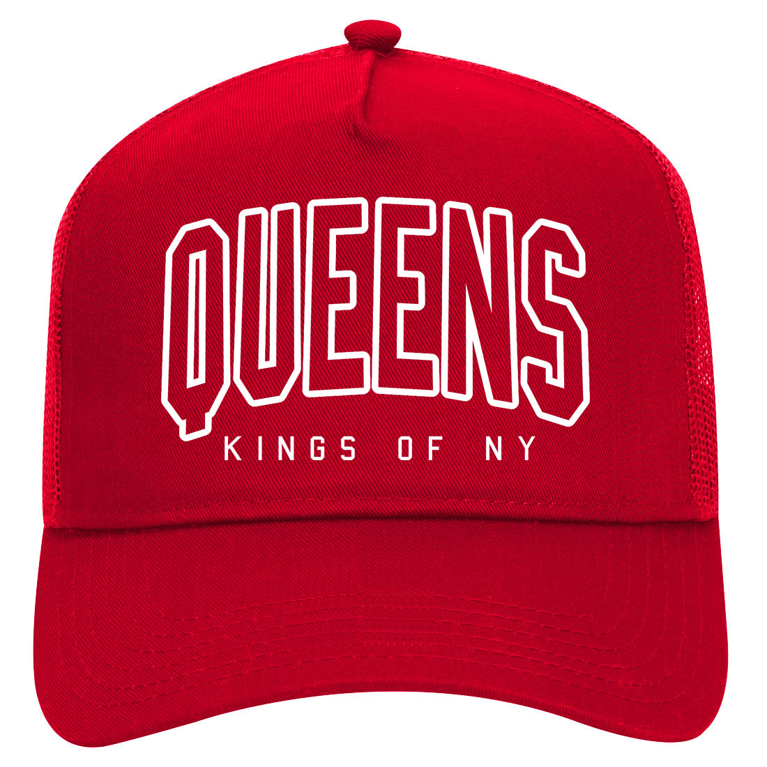 Queens Blue Orange Mens Mesh Trucker Hat Red