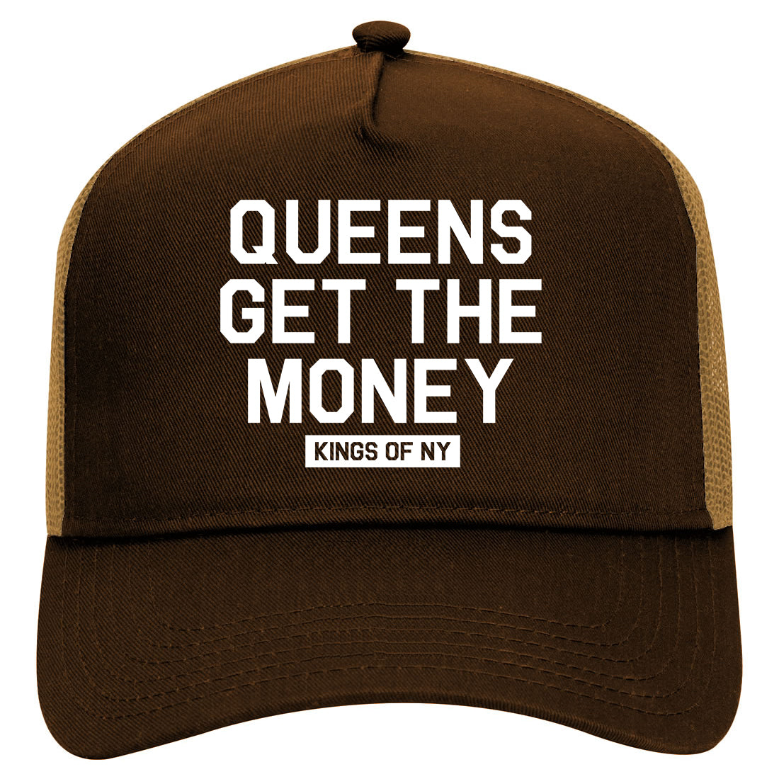 Queens Get The Money Mens Mesh Trucker Hat Brown