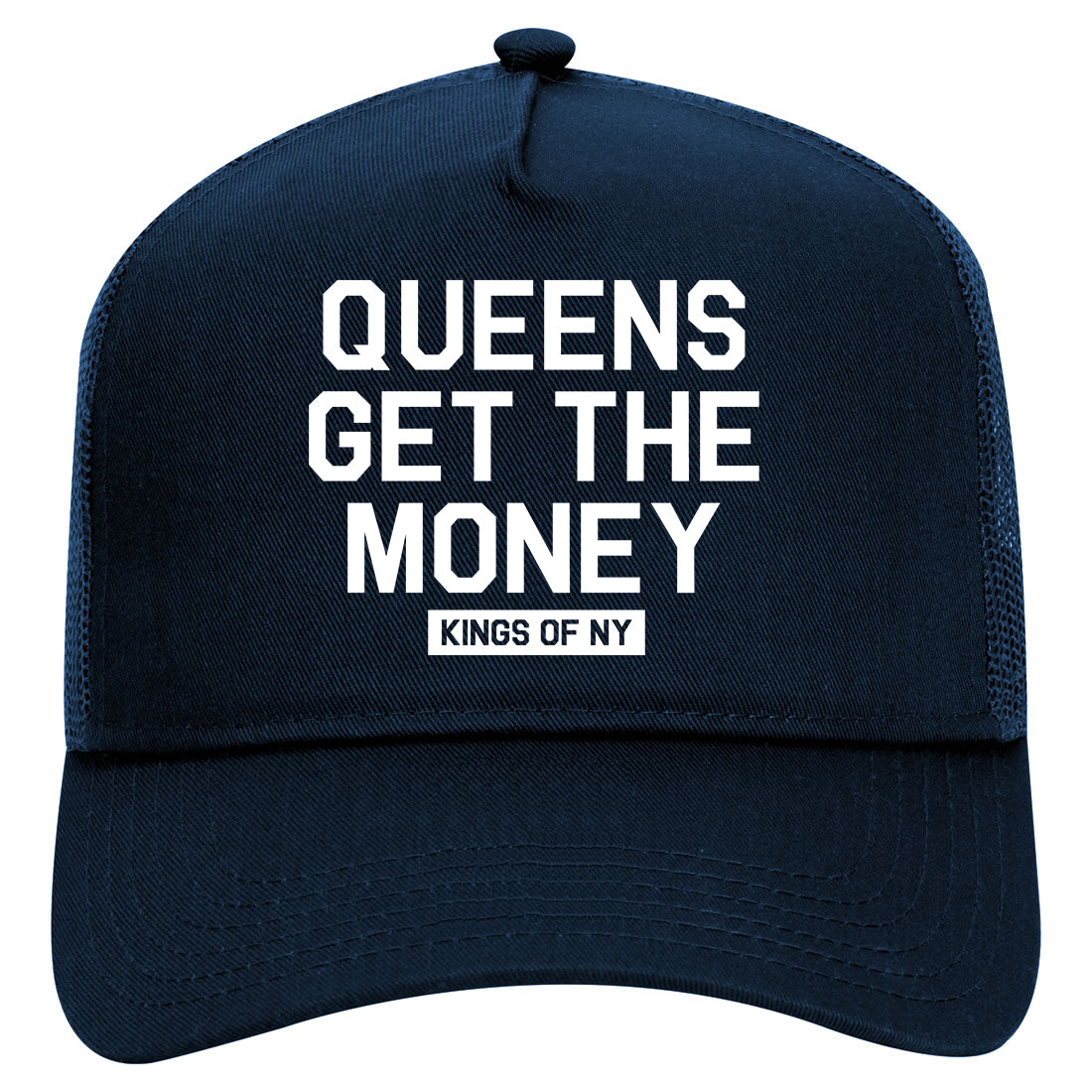 Queens Get The Money Mens Mesh Trucker Hat Navy Blue