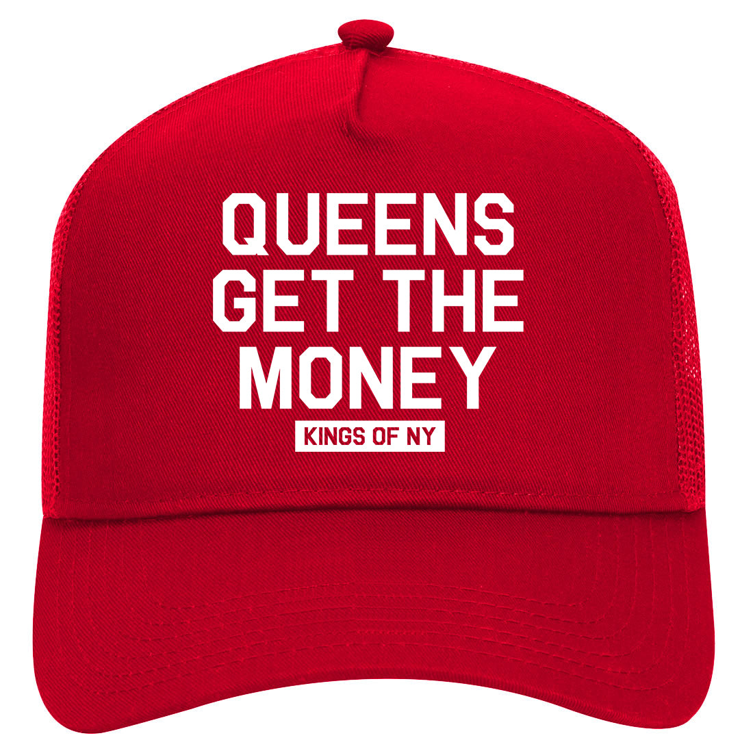 Queens Get The Money Mens Mesh Trucker Hat Red