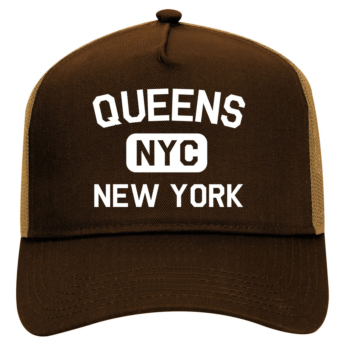 Queens Gym NYC New York Mens Mesh Trucker Hat Brown