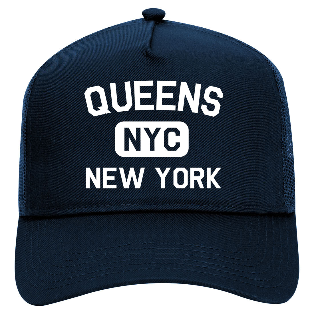Queens Gym NYC New York Mens Mesh Trucker Hat Navy Blue